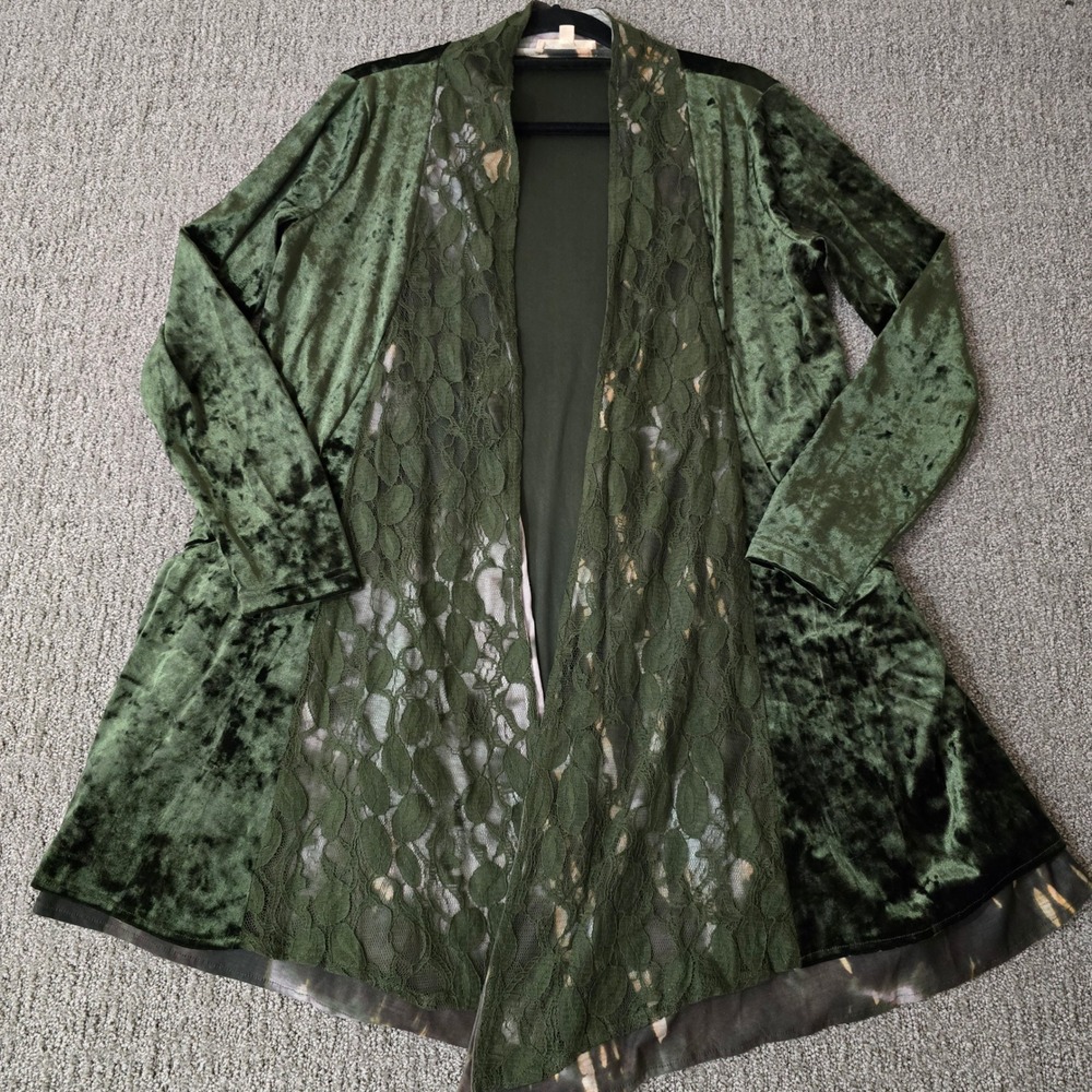 Indigo Thread Crushed Velvet Duster Cardigan Womens M Lace Boho Whimsigoth